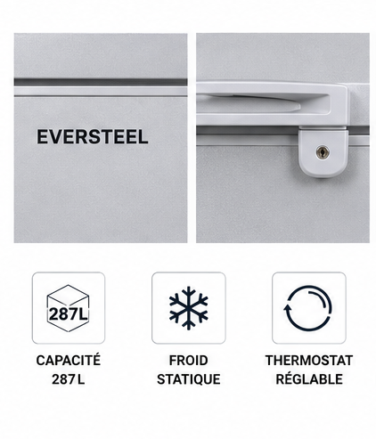 CONGELATEUR COFFRE 287L E STATIQUE EVERSTEEL