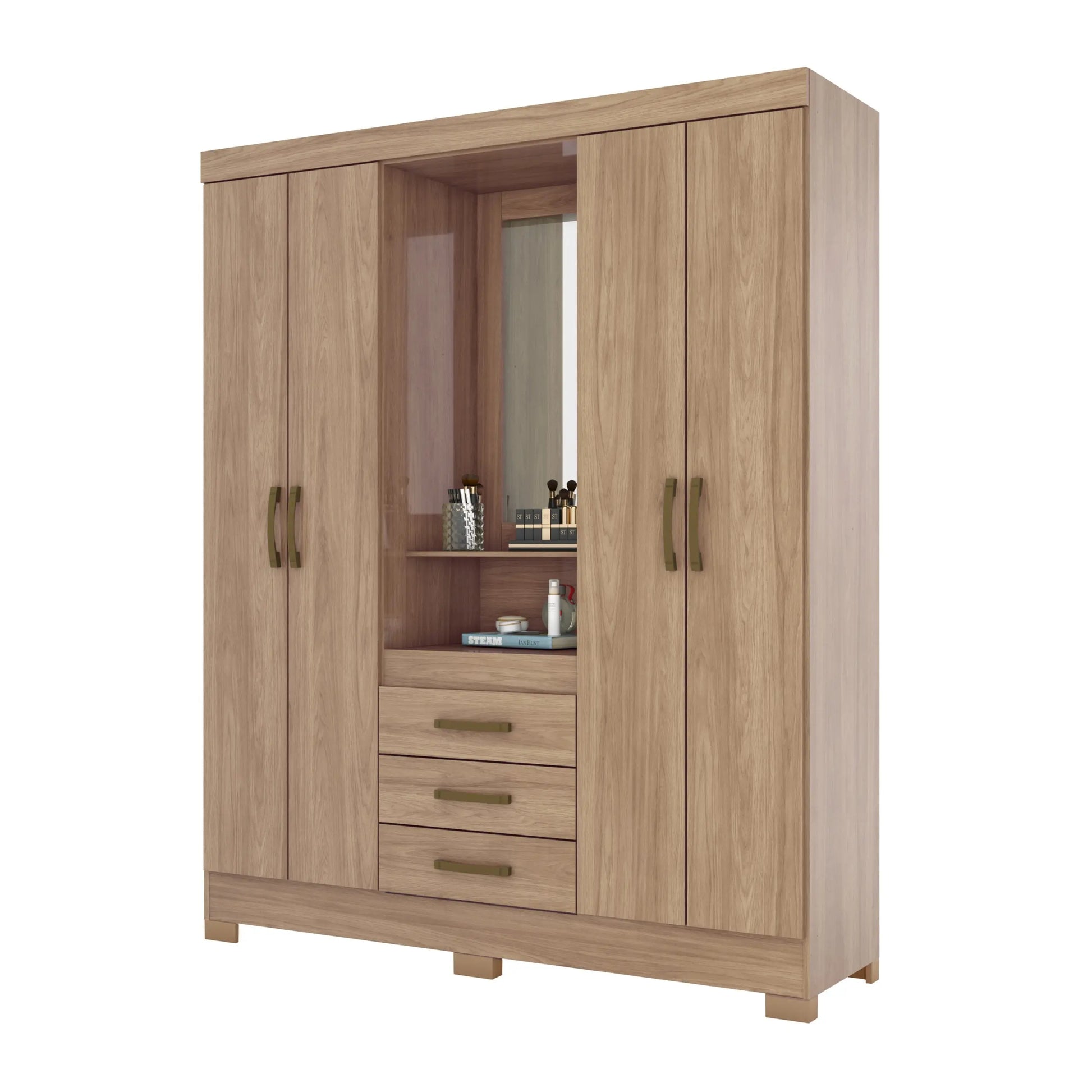 ARMOIRE 4P/3T/MIROIR BOIS 1630X2005X465 B24-198 LIVRE DES AUJOURD