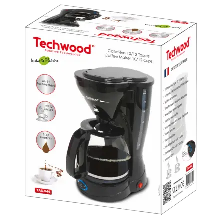 CAFETIERE ELECTRIQUE 10/12T FILTRE PERM. LAVABLE PC 800W - TECHWOOD - Cafetière LIVRE DES AUJOURD
