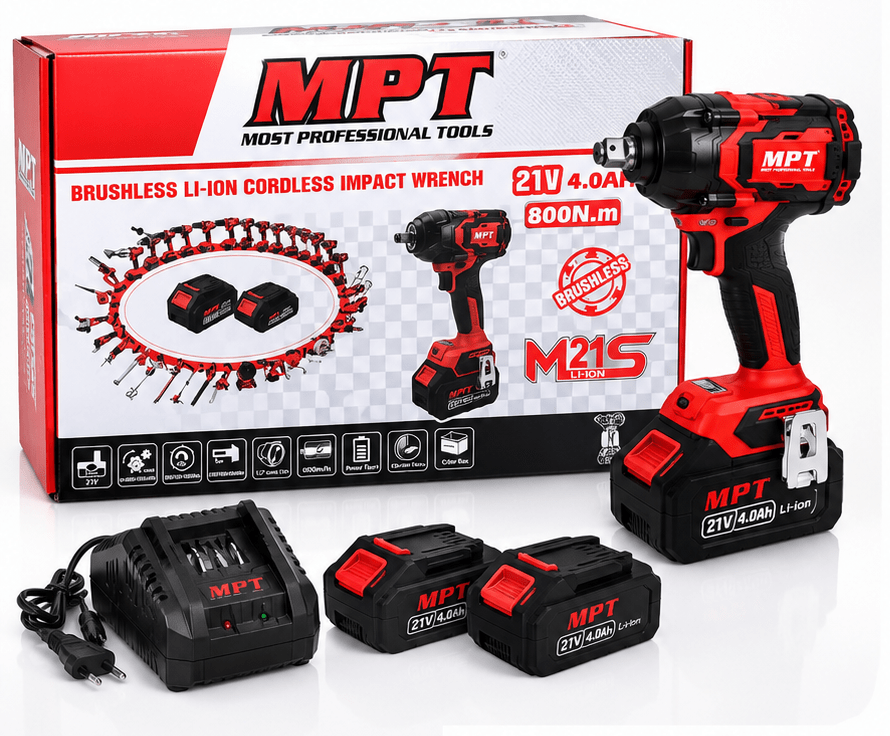Clé à chocs sans fil MPT M21S Brushless 21V – 800 Nm, batteries Li-ion 4,0 Ah - kashkazi976.yt