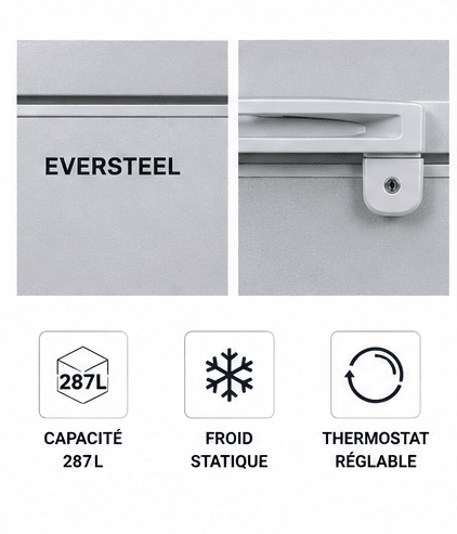 CONGELATEUR COFFRE 287L E STATIQUE EVERSTEEL - kashkazi976.yt