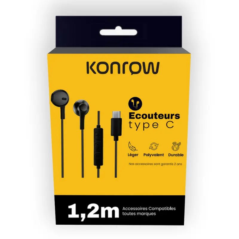 Konrow KE - BTC - Ecouteurs Type C (1,2m, Noir) - Emballage Original - kashkazi976.yt