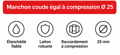 Manchon coude égal en laiton Ø 25 mm – Raccord plomberie à compression 90° - kashkazi976.yt