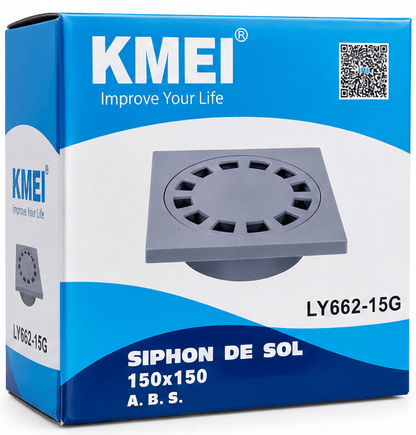 SIPHON DE SOL CARRÉ PVC 150 × 150 MM GRIS KMEI – LY662-15G - kashkazi976.yt