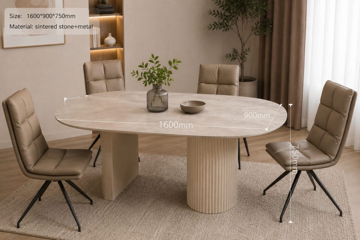 TABLE A MANGER OVALE EN PIERRE FRITTEE 1600X900X750 CT251 - kashkazi976.yt