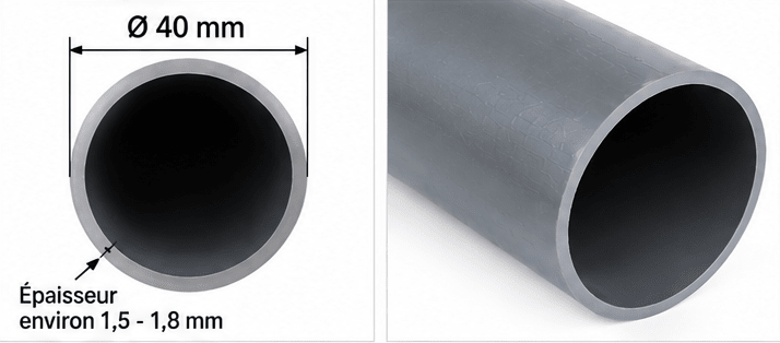 TUYAU PVC D’ÉVACUATION Ø 40 MM – GRIS – LONGUEUR 4 M - kashkazi976.yt